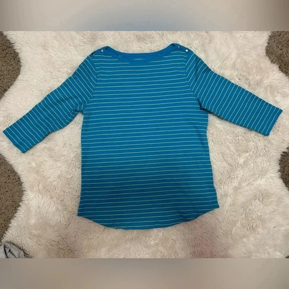 Studio Works Petite black and green striped 3/4 sleeves top size small - Picture 1 of 7